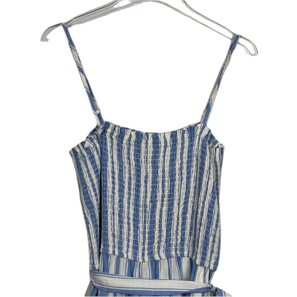 Loft Smocked Strappy Jumpsuit Size L Striped Blue and White Coastal Cropped NWT - Picture 4 of 9